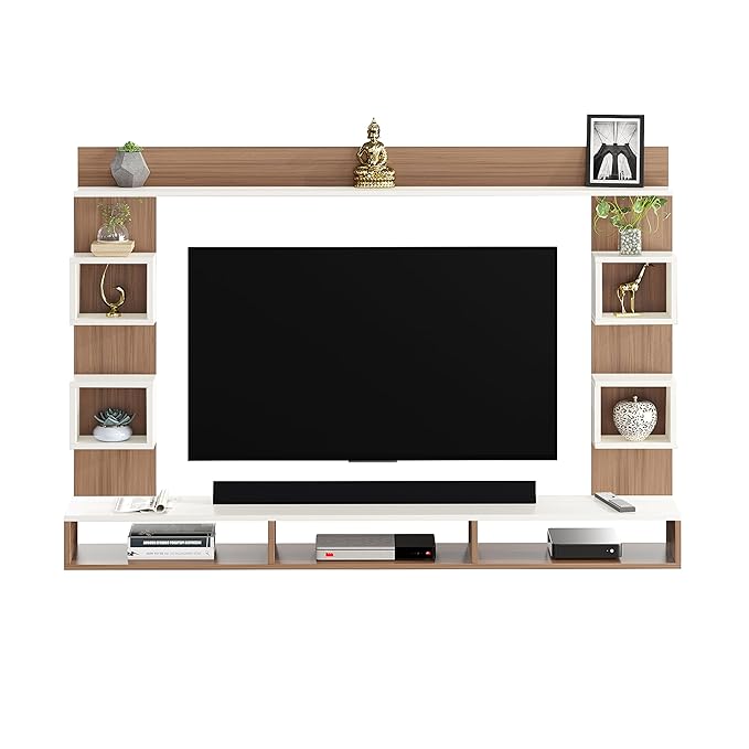 FURNEASER Martin Engineered Wood Wall Mount TV Unit/TV Stand/TV Cabinet/TV Entertainment Unit/Set Top Box Stand for 55 Inch TV (Exotic Teak & White)