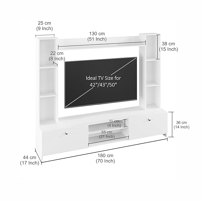 Fits up to 50” TVs (White 50")