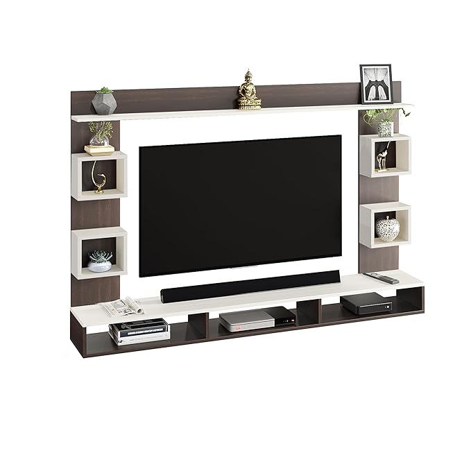 FURNEASER Morris Engineered Wood Wall Mount TV Unit/TV Stand with Door/TV Cabinet/TV Entertainment Unit/Set Top Box Stand (Ideal for 55 Inch) (D.I.Y) (Exotic Teak & White)