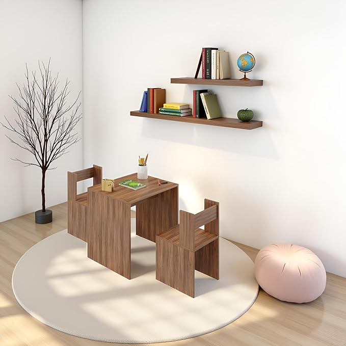 Emma Engineered Wood Light Weight Study Table & Chair Set with Storage for 3-12 Years Kids, Medium Size Kids Desk Set Upto 60kgs Weight Capacity - DIY Installation (Exotic Teak)