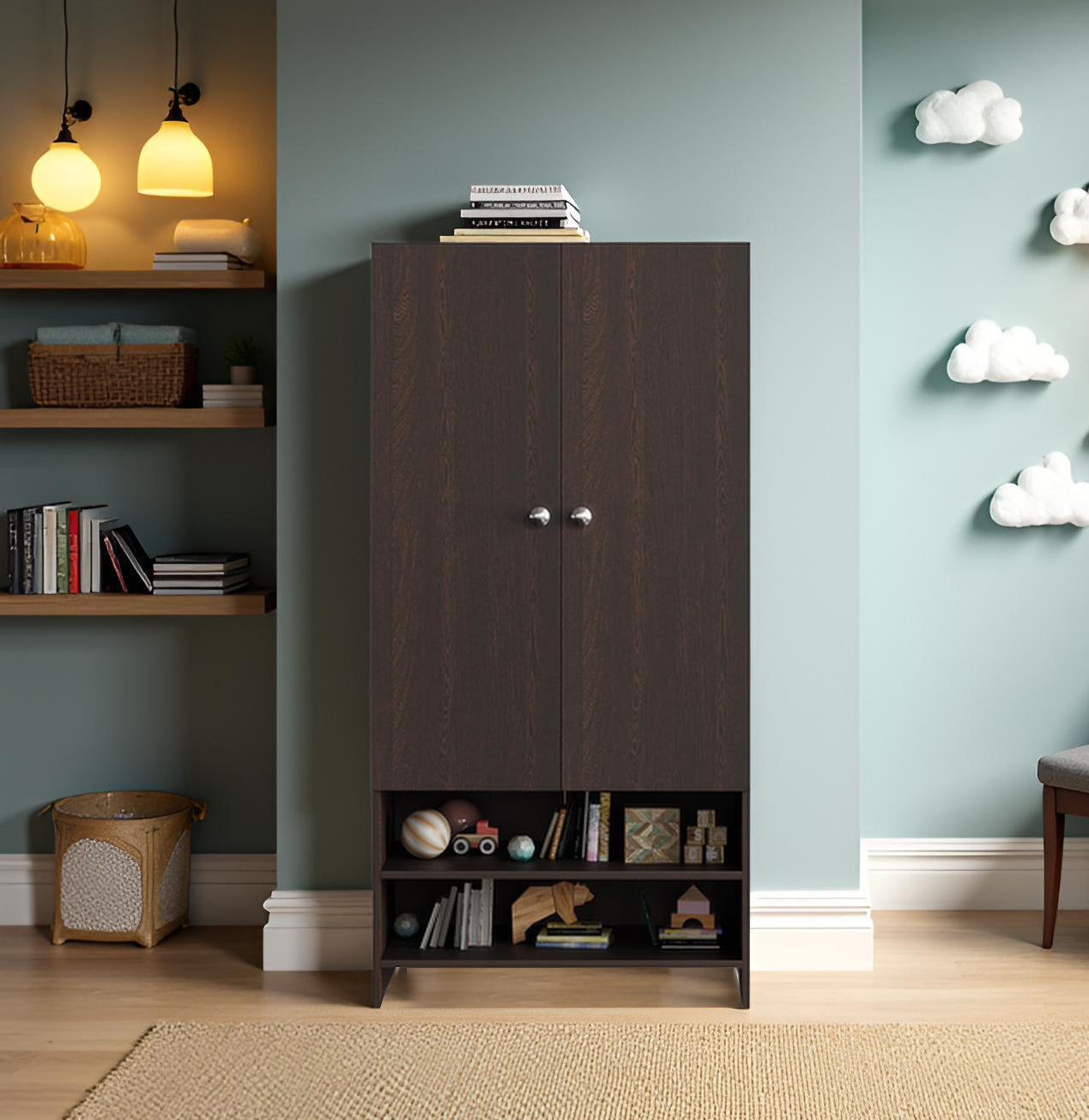 WOODWIDER Yosha Wardrobe for Kids, Baby Almirah for Clothes, Baby Storage Organizer, Cupboard for Clothes, Kids Wardrobe for Clothes/Toys/Books (Wenge)