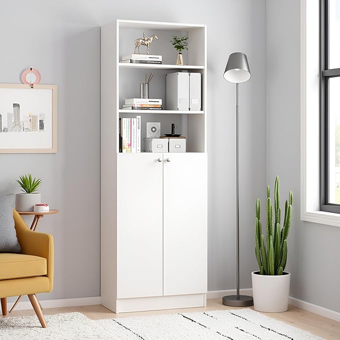 Freestanding Bookcase for Living Room, Office, Bedroom – Frosty White Finish