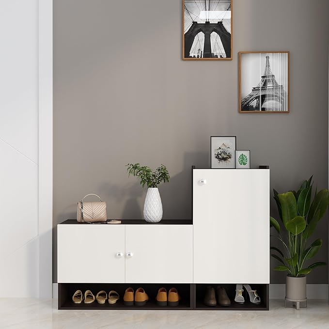 FURNEASER Sinala Modern Shoe Storage Cabinet with 8 Shelves, Wooden Organiser Stand, 18-20 Pairs Capacity (Wenge & White)