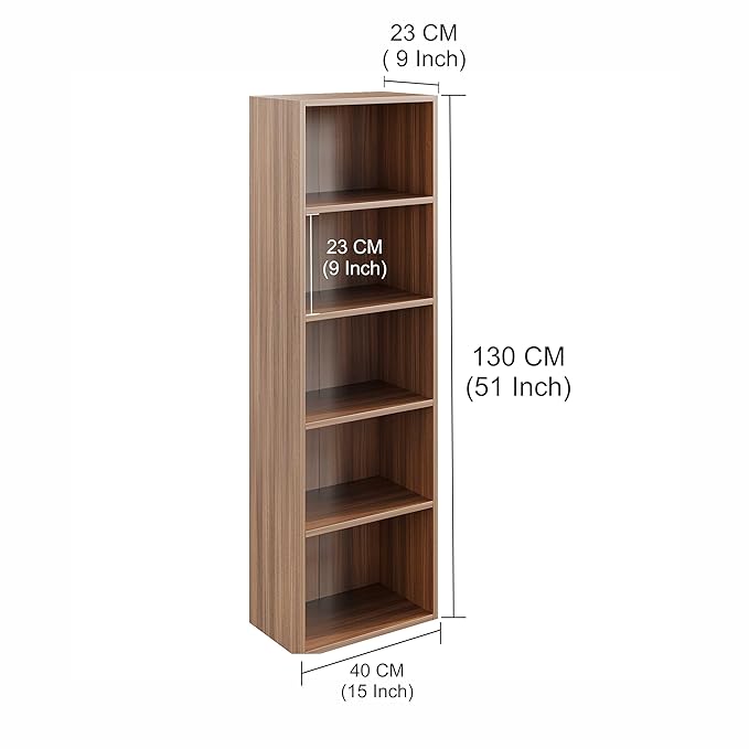 Engineered Wood Bookcase with 5 Open Shelves (130 x 40 x 23 cm, Exotic Teak)