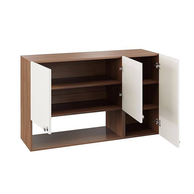 FURNEASER Diana Kitchen Storage Closed Cabinet Rack Shelf Multipurpose Wooden Wall Mounted Spice Jar Shelves for Storage Organizer Containers Hanging Shelves with 3 Doors (Exotic Teak + White Finish)