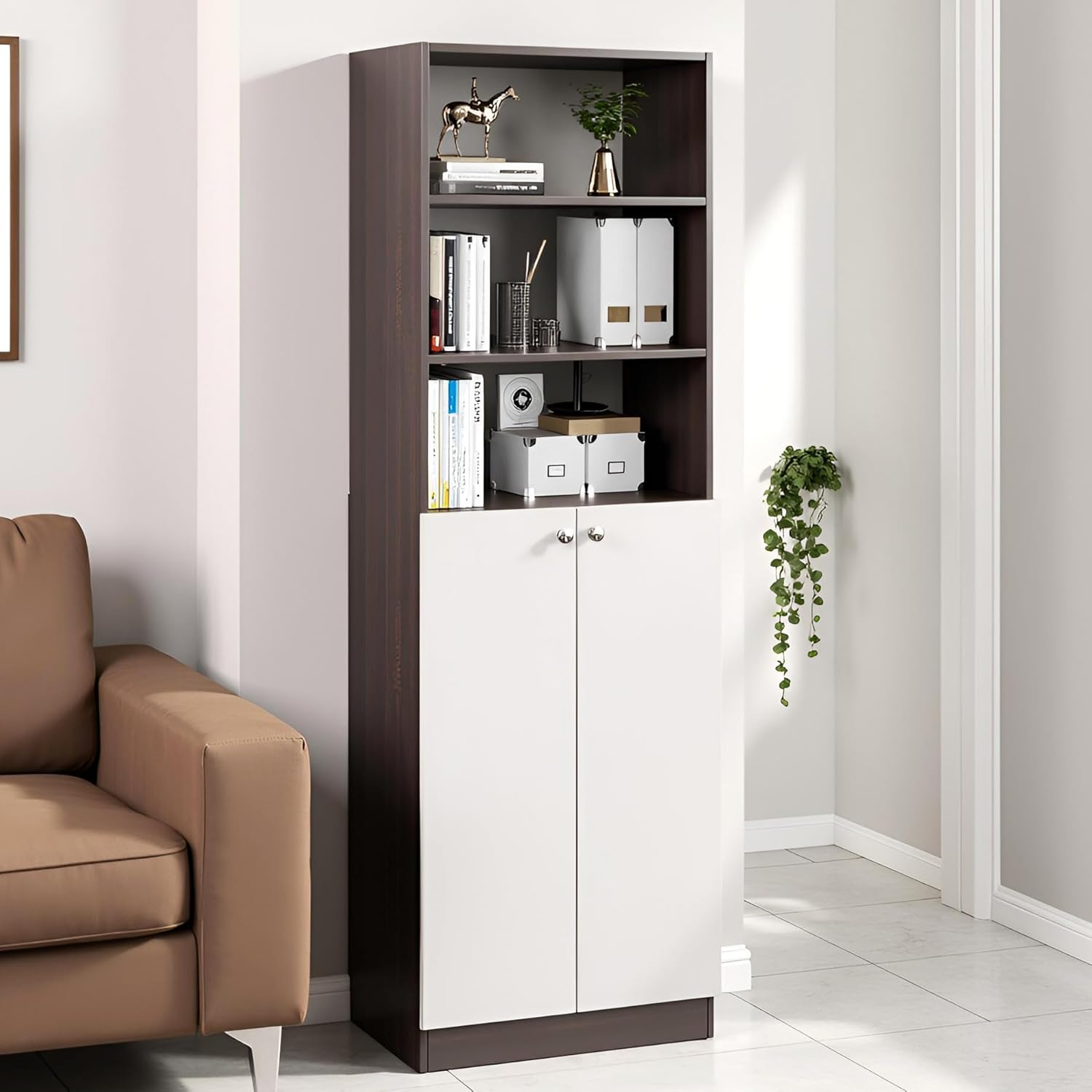 Freestanding Bookcase for Living Room, Office, Bedroom – Wenge & Frosty White Finish