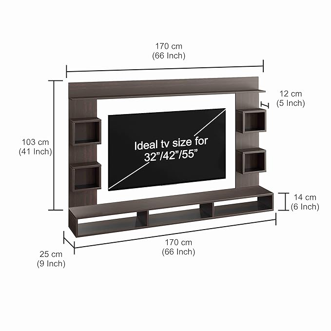 FURNEASER Martin Engineered Wood Wall Mount TV Unit/TV Stand/TV Cabinet/TV Entertainment Unit/Set Top Box Stand for 55 Inch TV (Wenge