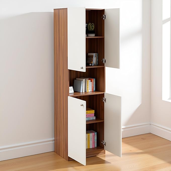 Modern Storage Organizer Rack, 180 x 57 x 30 cm, Exotic Teak & White Finish