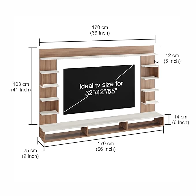 FURNEASER Steven Engineered Wood Wall Mount TV Unit/TV Stand/TV Cabinet/TV Entertainment Unit/Set Top Box Stand (Ideal for 55 Inch) (Exotic Teak & White)