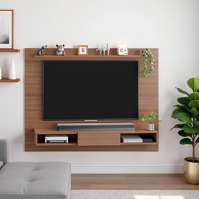 Wall TV Cabinet with Décor & Media Storage (Arsy- Exotic Teak)