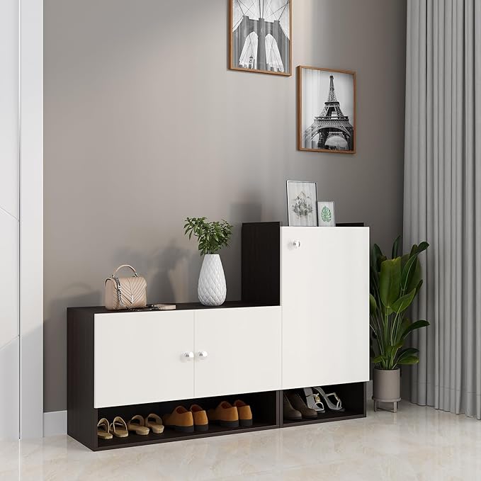 FURNEASER Sinala Modern Shoe Storage Cabinet with 8 Shelves, Wooden Organiser Stand, 18-20 Pairs Capacity (Wenge & White)