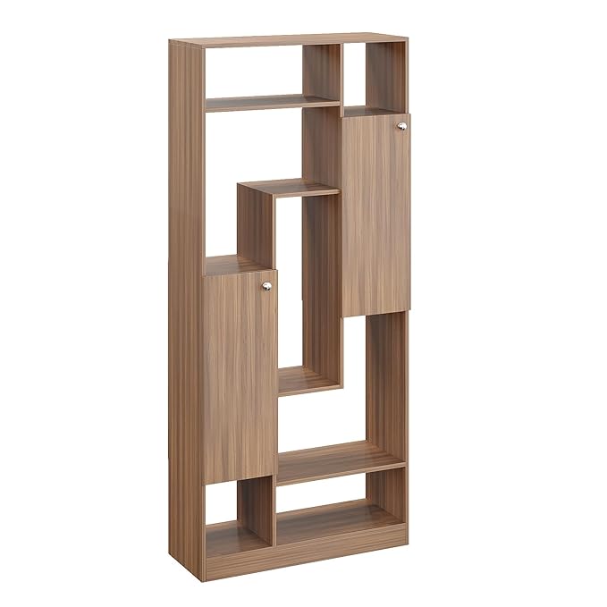 FURNEASER Canvas Modern Wooden Bookshelf with Cabinets & Open Storage – 5-Tier Display Rack, Multipurpose Bookcase for Living Room, Bedroom, Office (180 x 80 x 32 cm, Exotic Teak Finish)