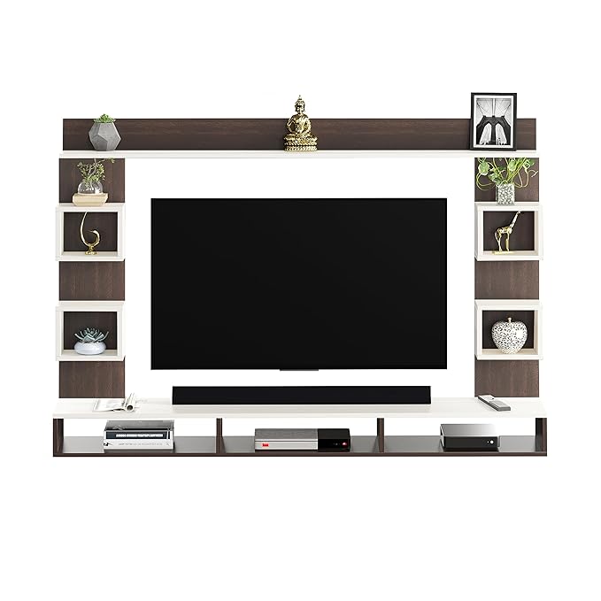 FURNEASER Morris Engineered Wood Wall Mount TV Unit/TV Stand with Door/TV Cabinet/TV Entertainment Unit/Set Top Box Stand (Ideal for 55 Inch) (D.I.Y) (Exotic Teak & White)