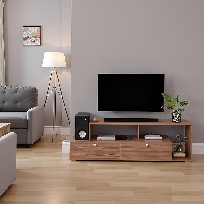 FURNEASER Dexon Modern TV Stand for TVs up to 55 Inches – Entertainment Center with Open Shelving & Storage Cabinets – Wood Media Console with Sleek Design (Exotic Teak)