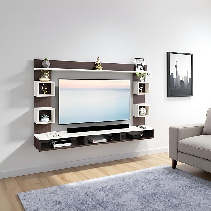 FURNEASER Martin Engineered Wood Wall Mount TV Unit/Set Top Box Stand with Display Shelves/Modern Tv Rack/Cabinet/Showcase for 43 inch TV (Wenge & White)