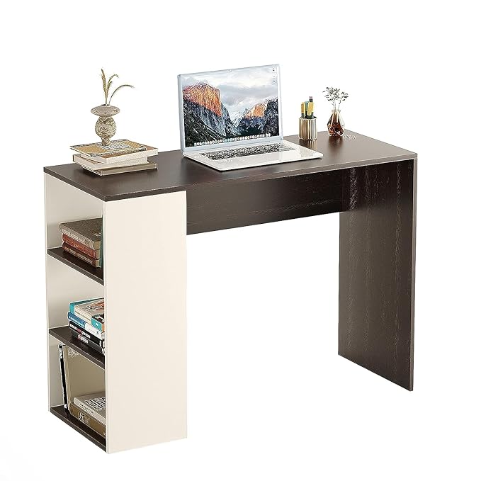 FURNEASER Lexus Compact Wooden Study Table with Side Storage Shelves – Modern Computer Desk for Home & Office, 103x40x74 cm, Dual Tone Finish (Wenge & White)