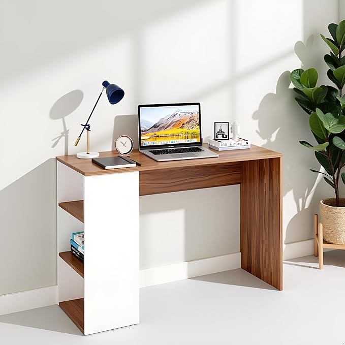 FURNEASER Lexus Compact Wooden Study Table with Side Storage Shelves – Modern Computer Desk for Home & Office, 103x40x74 cm, Dual Tone Finish (Wenge & White)