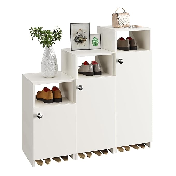 FURNEASER Sinala Modern Shoe Storage Cabinet with 8 Shelves, Wooden Organiser Stand, 18-20 Pairs Capacity (Wenge & White) (Copy)