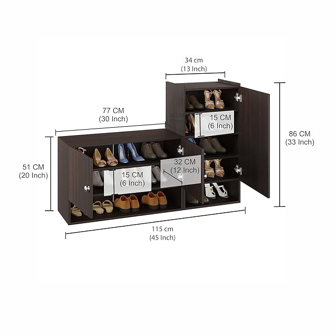 FURNEASER Sinala Modern Shoe Storage Cabinet with 8 Shelves, Wooden Organiser Stand, 18-20 Pairs Capacity (Wenge) (Copy)