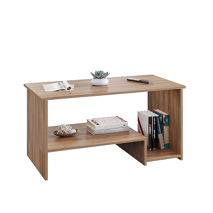 FURNEASER Allium Wooden Modern Coffee Table with Storage and Open Rack, DIY Furniture, Sofa Side Table for Living Room, Home, 106 x 44 x 36 cm (Wenge & White) (Copy)
