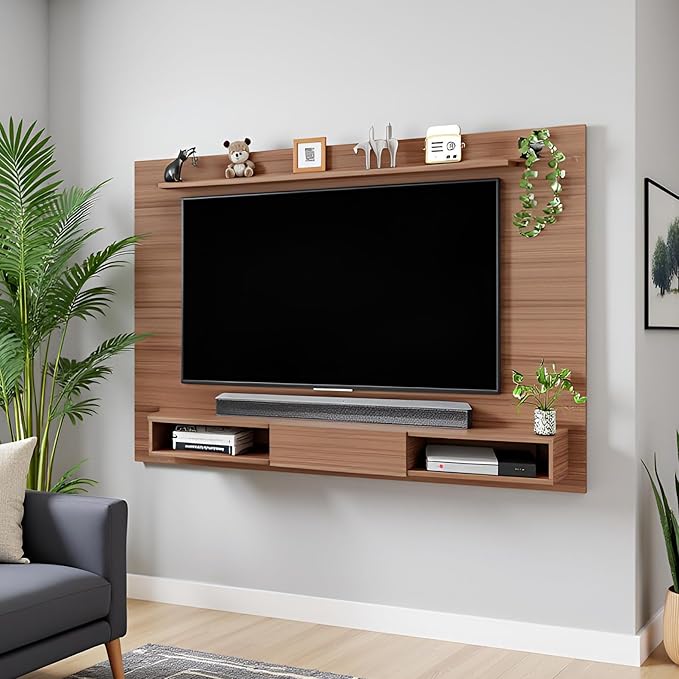 Wall TV Cabinet with Décor & Media Storage (Arsy- Exotic Teak)