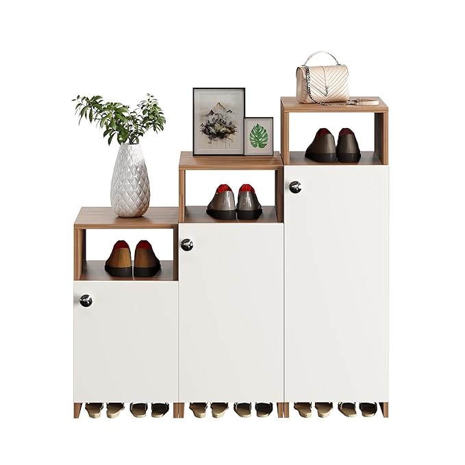 FURNEASER Tardis Wooden Shoe Rack Combo for Home Storage Organizer Shoe Rack Cabinet Slipper Footwear Stand Rack 12 Shelves, Store Up to 20-24 Pairs (Exotic Teak & White)