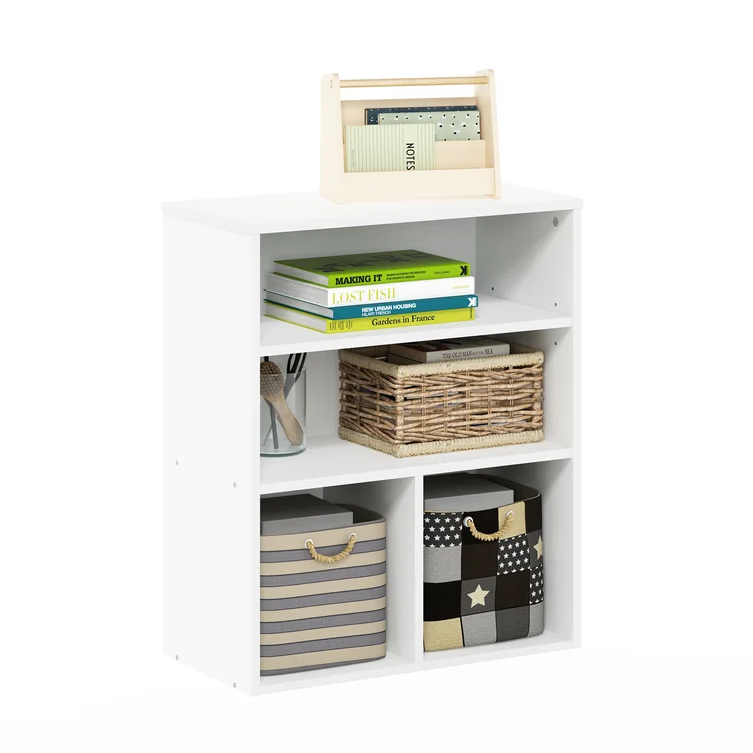 Savvy Wooden Book Shelf for Books, Book Shelf Rack for Home Library, Corner Shelf for Living Room, Study Room & Office Furniture (White)