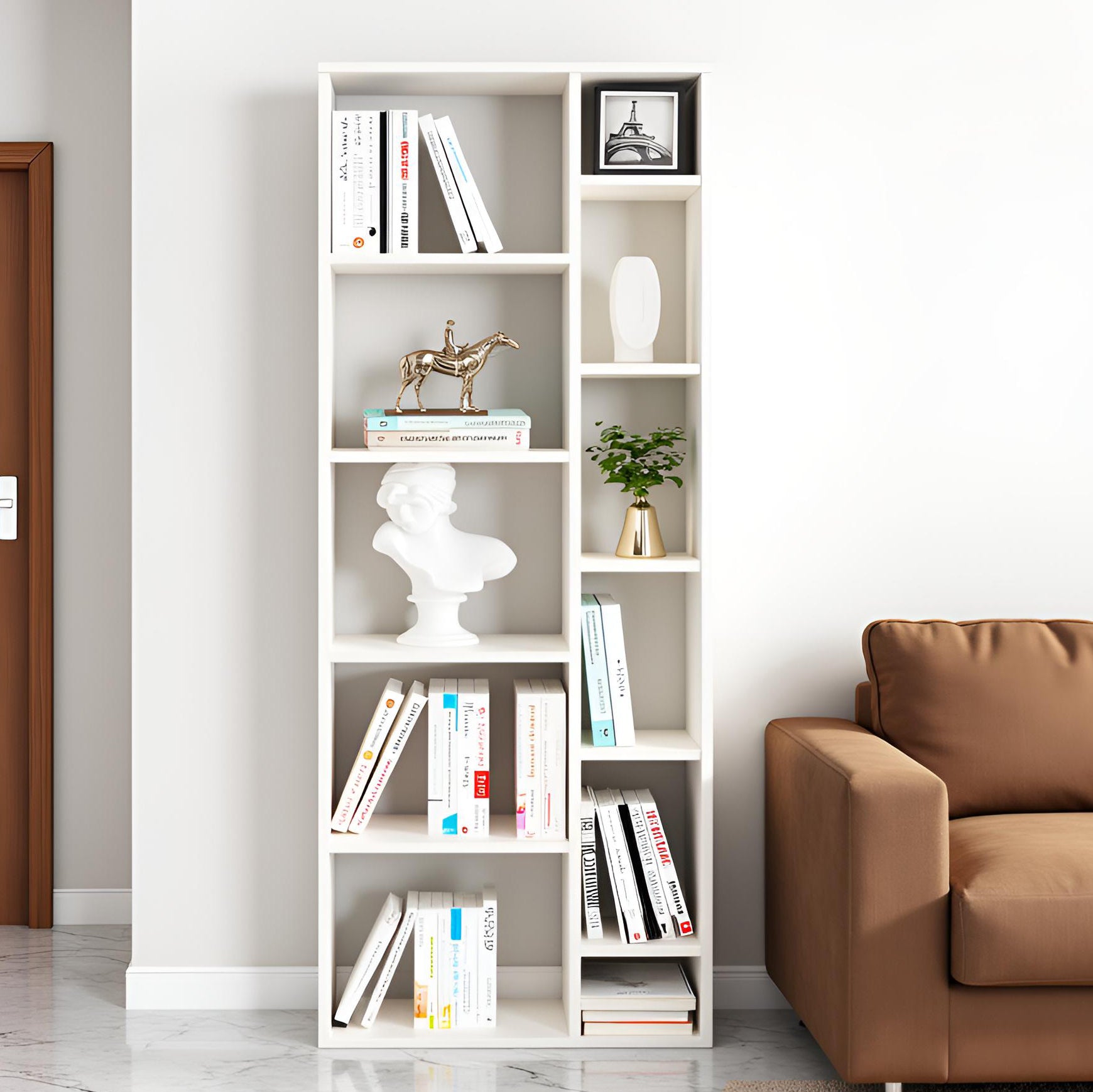 Lancy Wooden Book Shelf for Books, Book Shelf Rack for Home Library, Corner Shelf for Living Room, Study Room & Office Furniture (White)