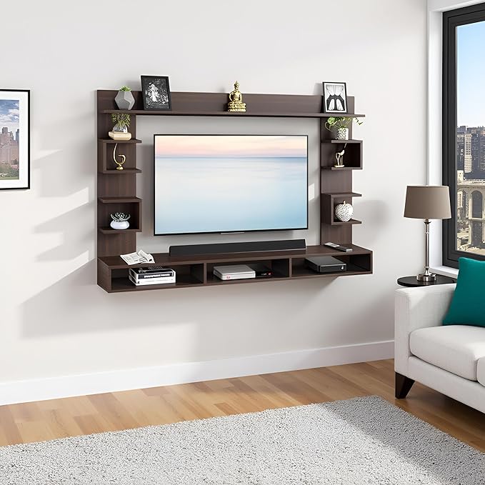 FURNEASER Steven Engineered Wood Wall Mount TV Unit/Set Top Box Stand with Display Shelves/Modern Tv Rack/Cabinet/Showcase for 43 inch TV (W)