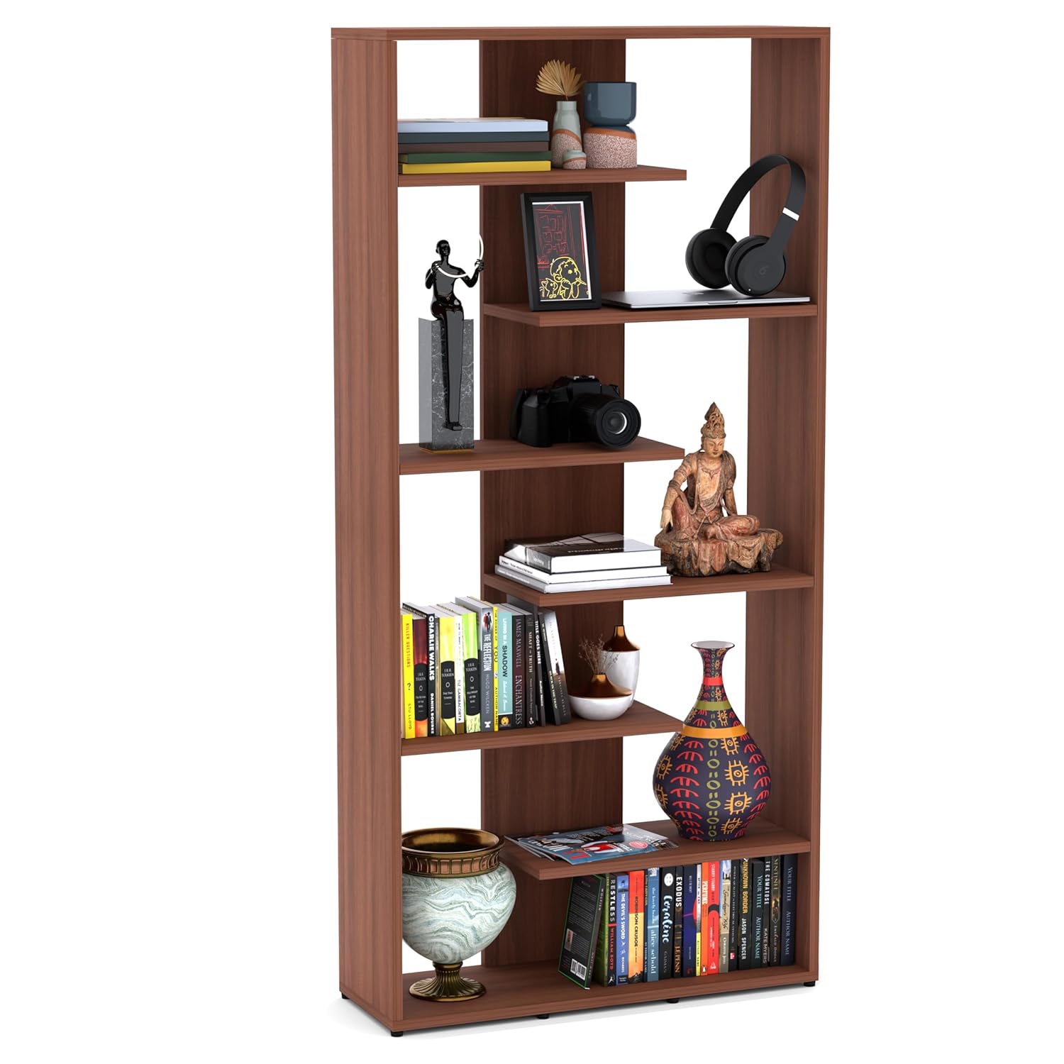 Hazzel Wooden Book Shelf for Books, Book Shelf Rack for Home Library, Corner Shelf for Living Room, Study Room & Office Furniture (Exotic Teak)