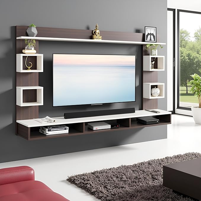 FURNEASER Martin Engineered Wood Wall Mount TV Unit/Set Top Box Stand with Display Shelves/Modern Tv Rack/Cabinet/Showcase for 43 inch TV (Wenge & White)