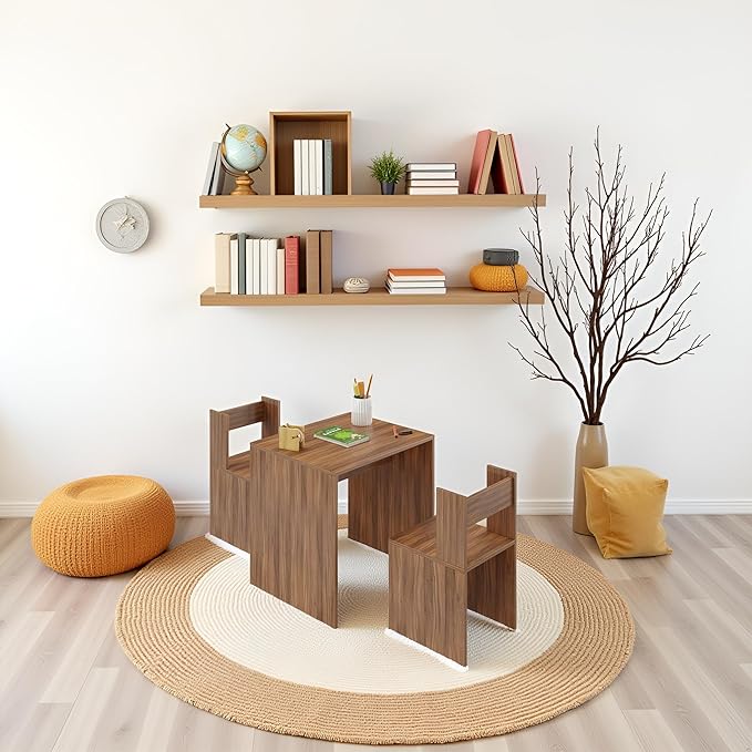 Emma Engineered Wood Light Weight Study Table & Chair Set with Storage for 3-12 Years Kids, Medium Size Kids Desk Set Upto 60kgs Weight Capacity - DIY Installation (Exotic Teak)