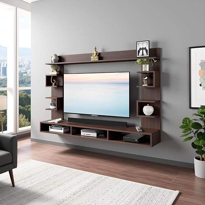 FURNEASER Steven Engineered Wood Wall Mount TV Unit/Set Top Box Stand with Display Shelves/Modern Tv Rack/Cabinet/Showcase for 43 inch TV (W)