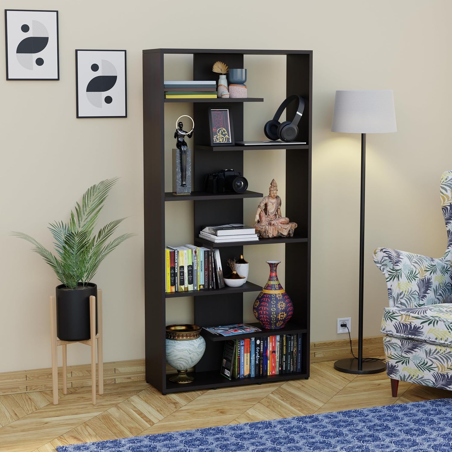 Hazzel Wooden Book Shelf for Books, Book Shelf Rack for Home Library, Corner Shelf for Living Room, Study Room & Office Furniture (Wenge)