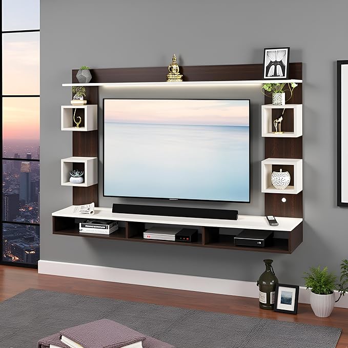 FURNEASER Martin Engineered Wood Wall Mount TV Unit/Set Top Box Stand with Display Shelves/Modern Tv Rack/Cabinet/Showcase for 43 inch TV (Wenge & White)