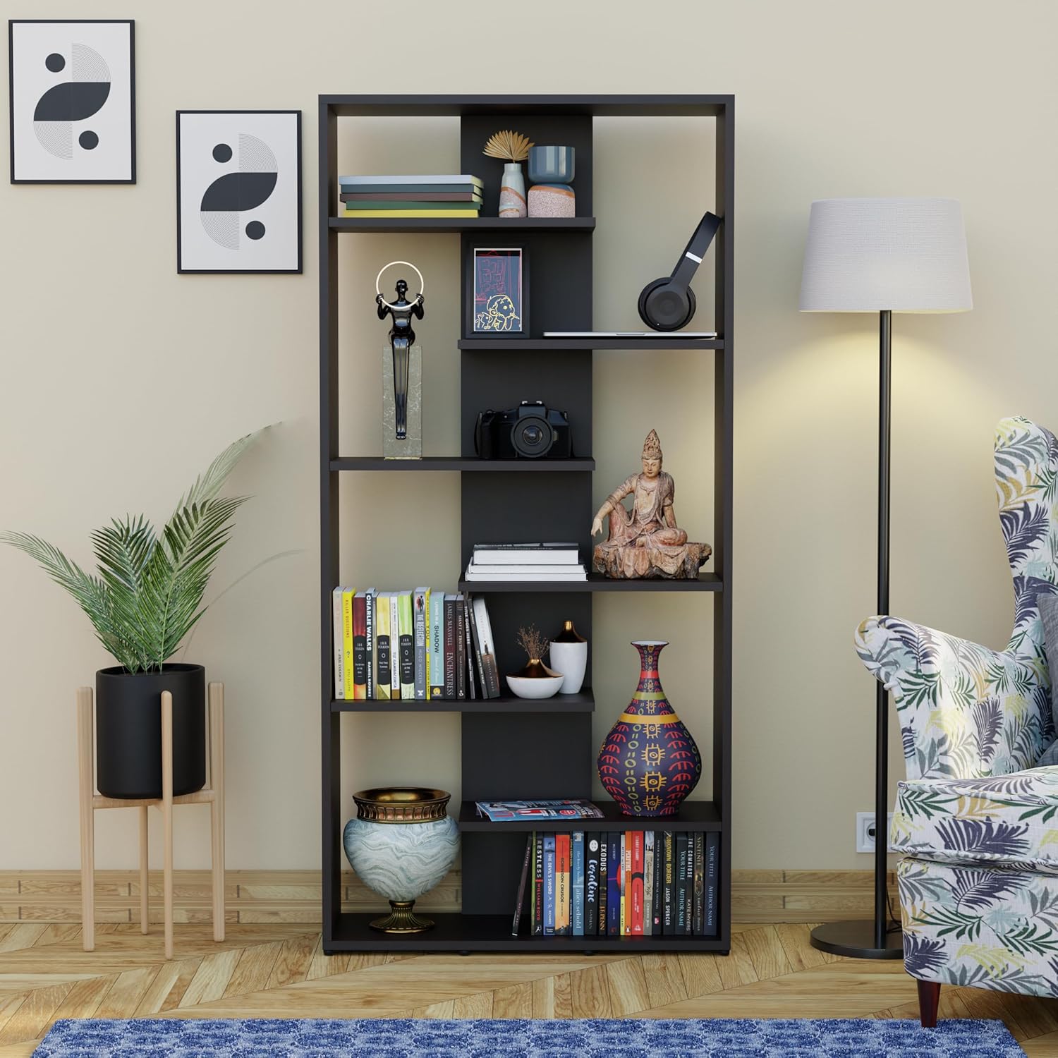 Hazzel Wooden Book Shelf for Books, Book Shelf Rack for Home Library, Corner Shelf for Living Room, Study Room & Office Furniture (Wenge)