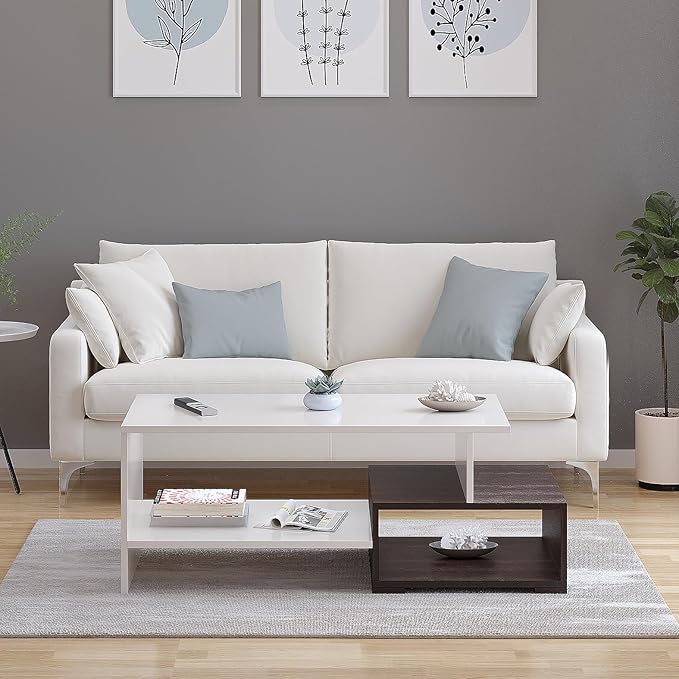 FURNEASER Allium Wooden Modern Coffee Table with Storage and Open Rack, DIY Furniture, Sofa Side Table for Living Room, Home, 106 x 44 x 36 cm (Wenge & White)