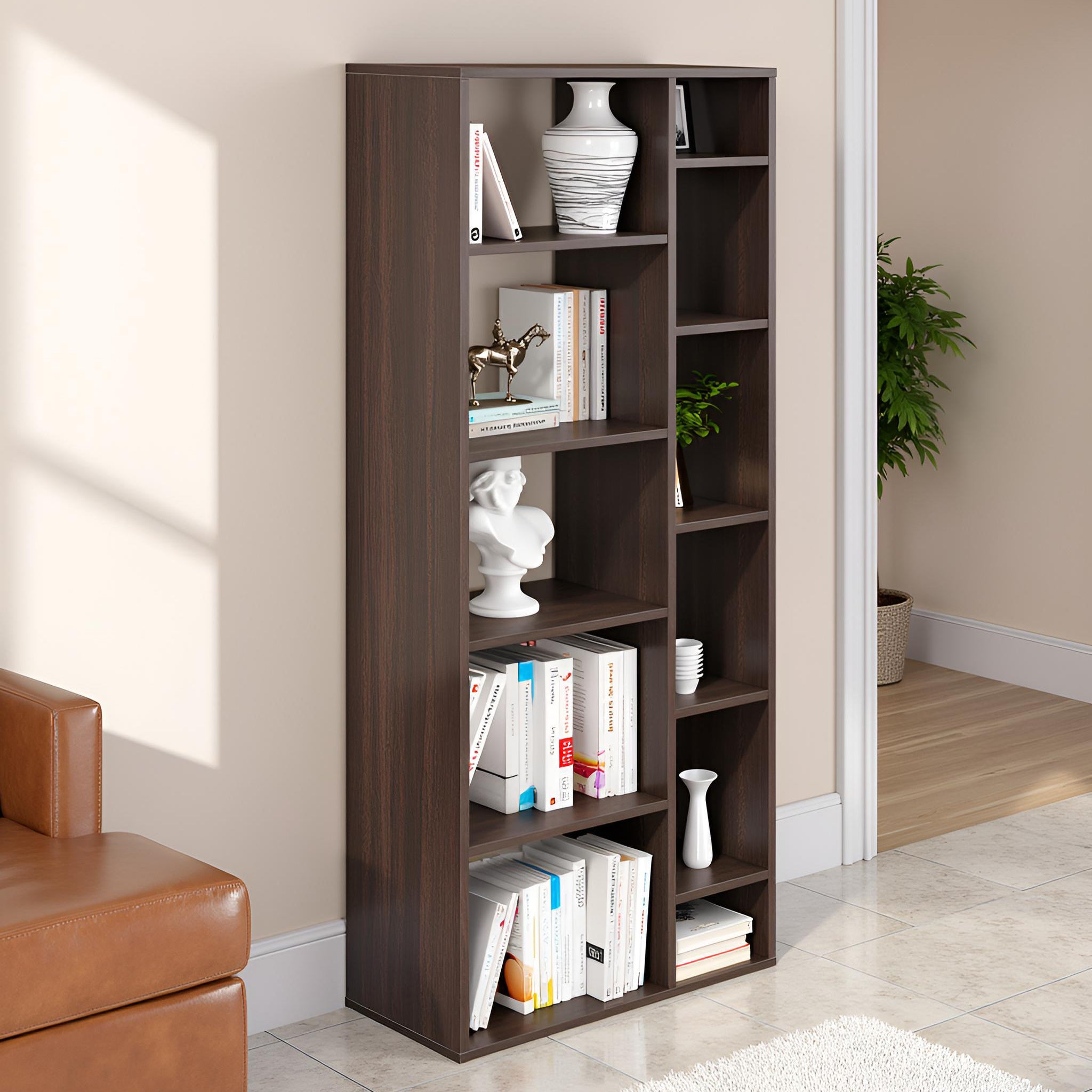 Lancy Wooden Book Shelf for Books, Book Shelf Rack for Home Library, Corner Shelf for Living Room, Study Room & Office Furniture (Wenge)