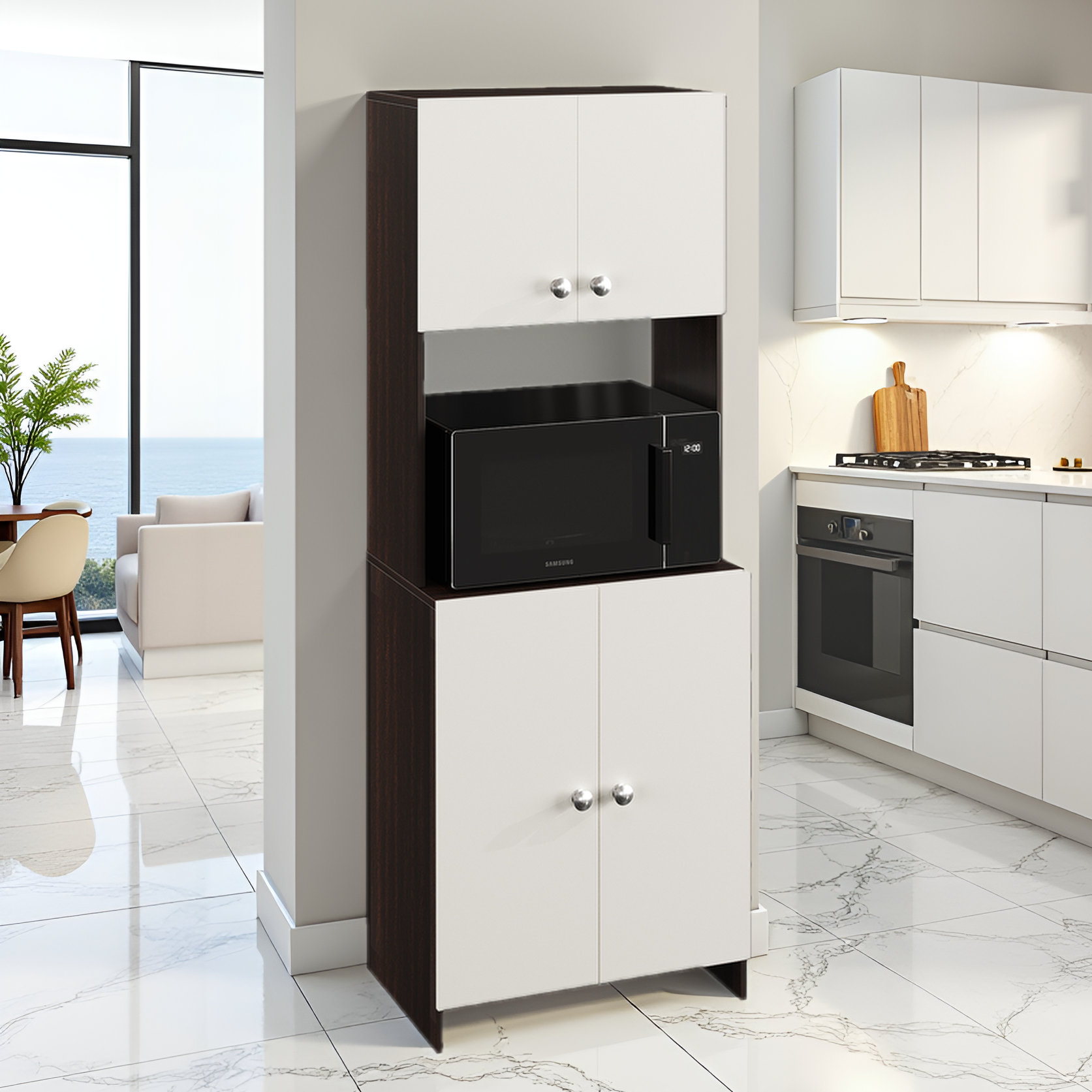 Compact Space Saving Unit for Kitchen & Dining (Wenge & White)