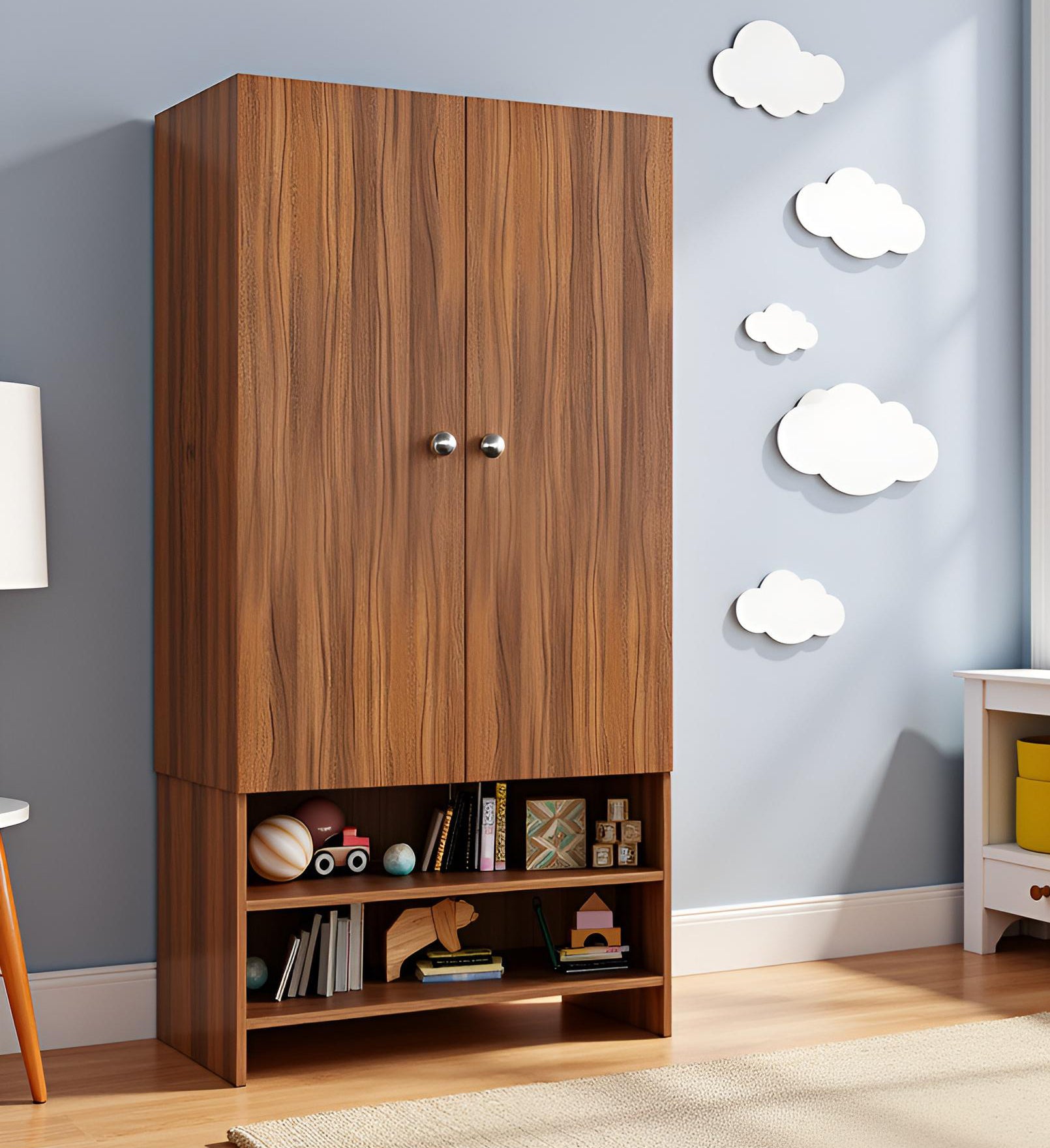 WOODWIDER Yosha Wardrobe for Kids, Baby Almirah for Clothes, Baby Storage Organizer, Cupboard for Clothes, Kids Wardrobe for Clothes/Toys/Books (Exotic Teak)