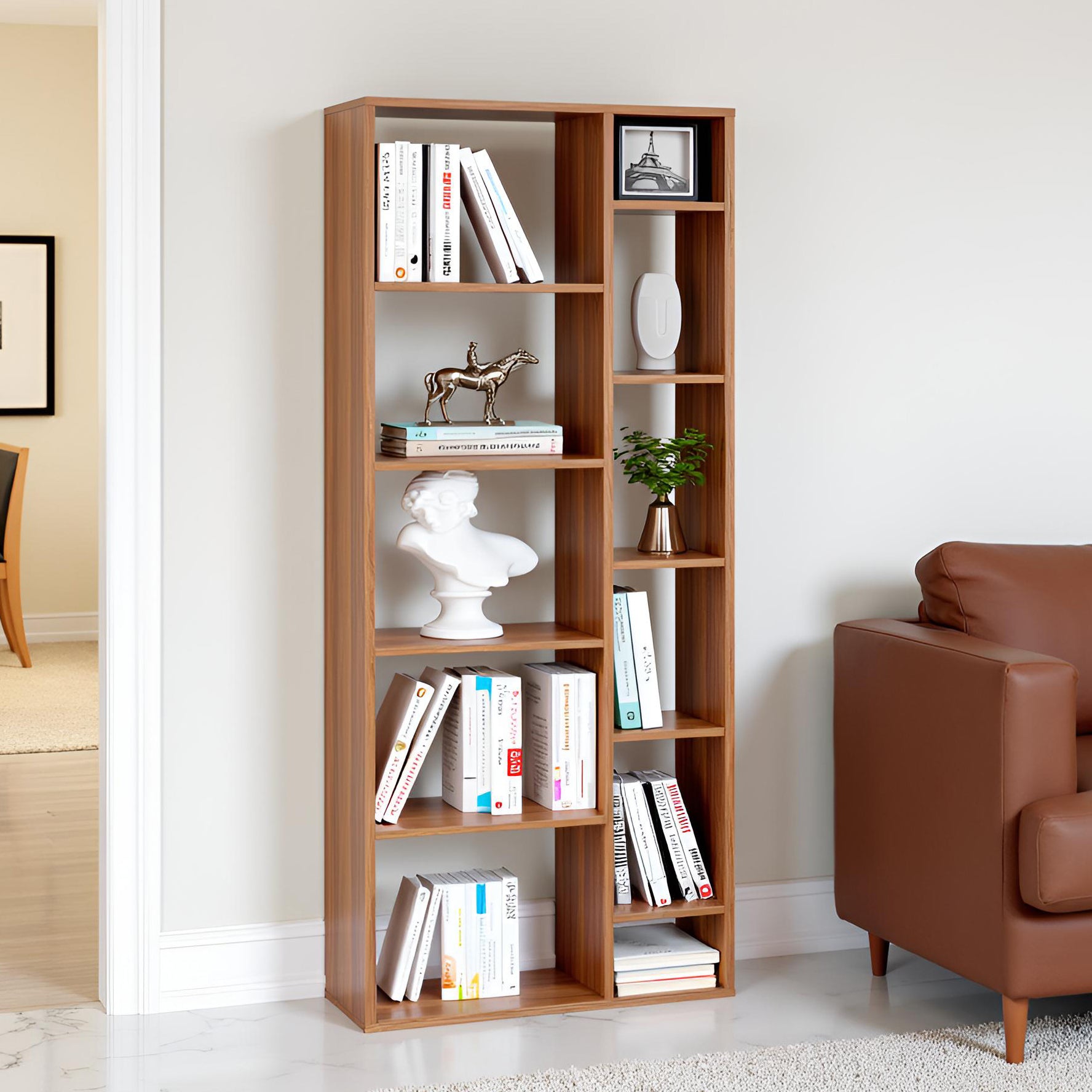 Lancy Wooden Book Shelf for Books, Book Shelf Rack for Home Library, Corner Shelf for Living Room, Study Room & Office Furniture (Exotic Teak)