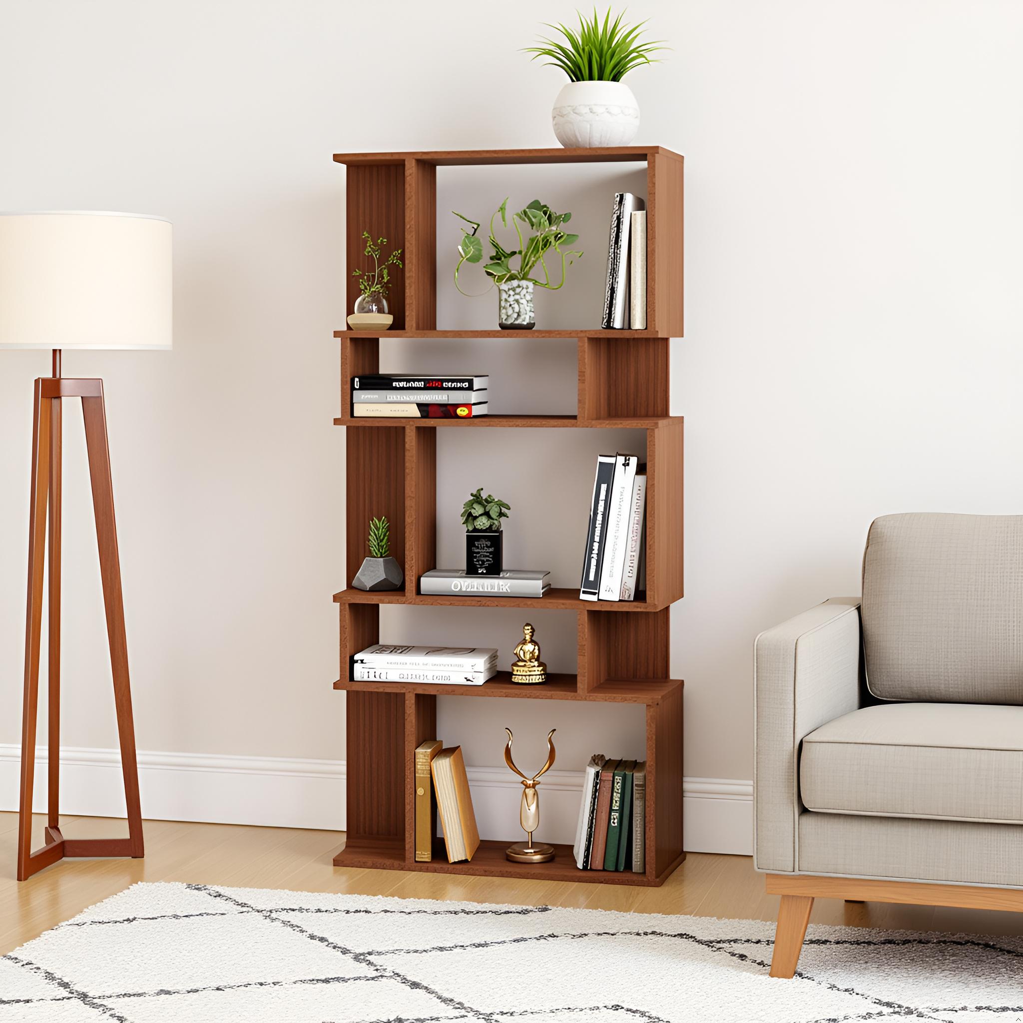 Adison Wooden Book Shelf for Books, Book Shelf Rack for Home Library, Corner Shelf for Living Room, Study Room & Office Furniture (Exotic Teak)