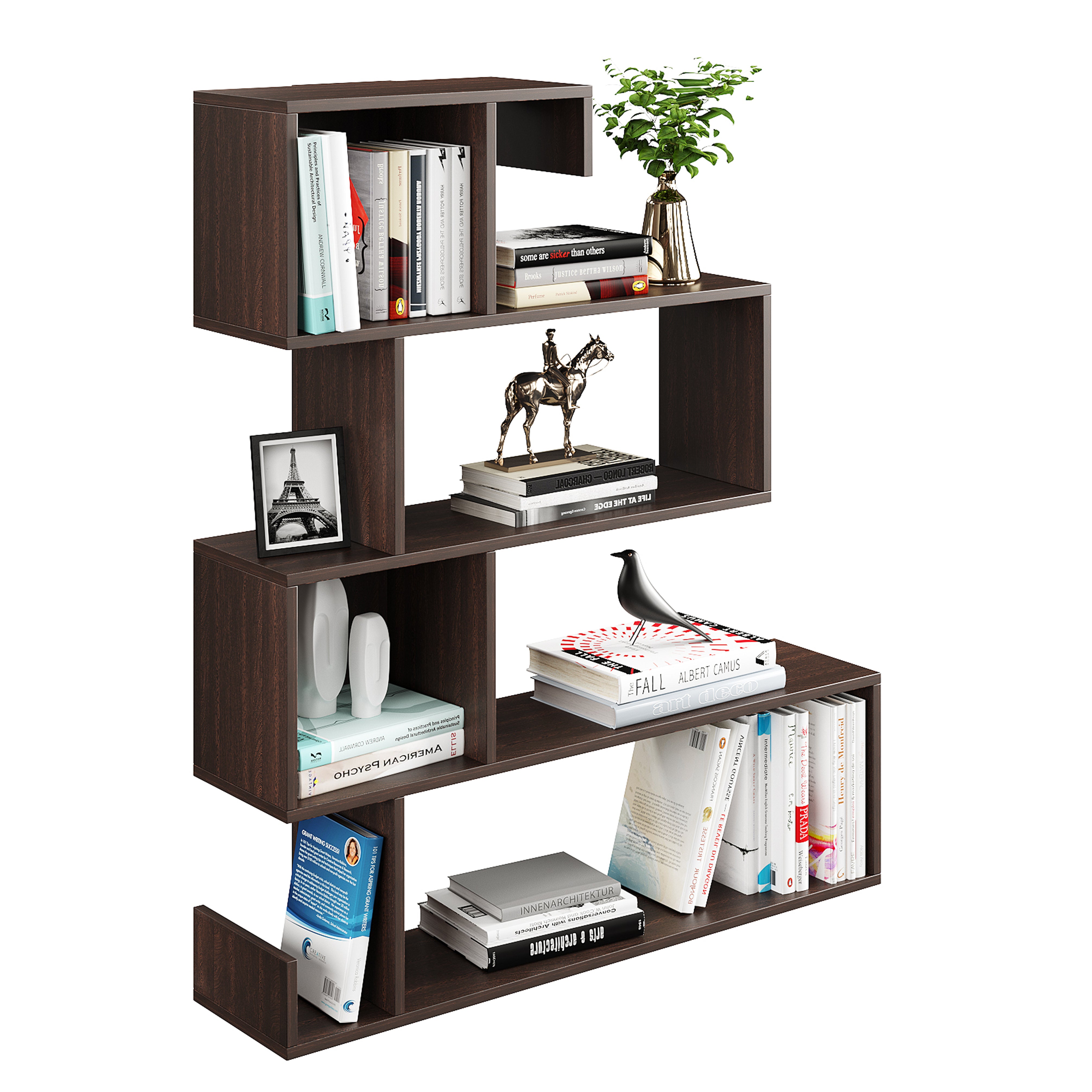 Allesia Wooden Book Shelf for Books, Book Shelf Rack for Home Library, Corner Shelf for Living Room, Study Room & Office Furniture (Wenge)