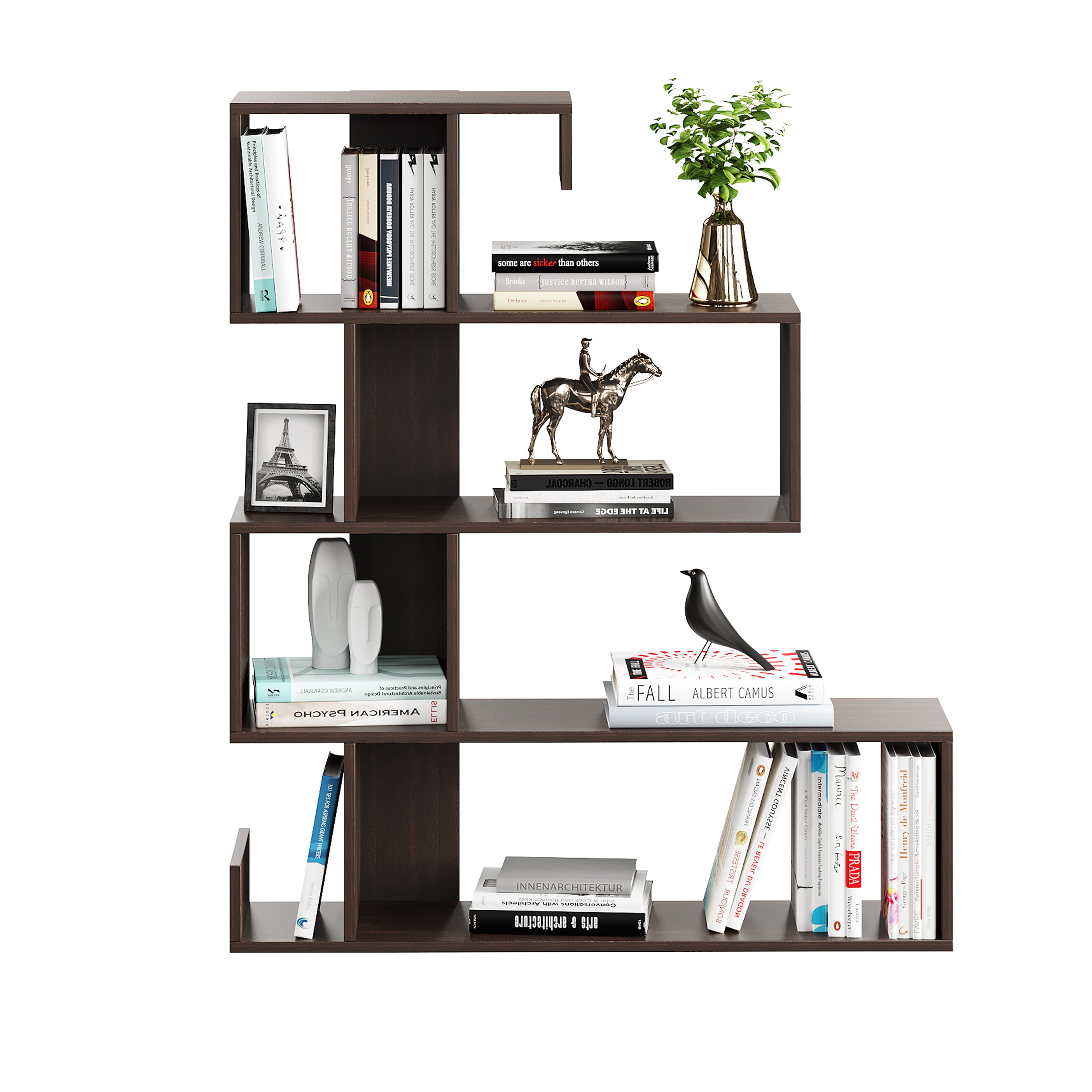Allesia Wooden Book Shelf for Books, Book Shelf Rack for Home Library, Corner Shelf for Living Room, Study Room & Office Furniture (Wenge)