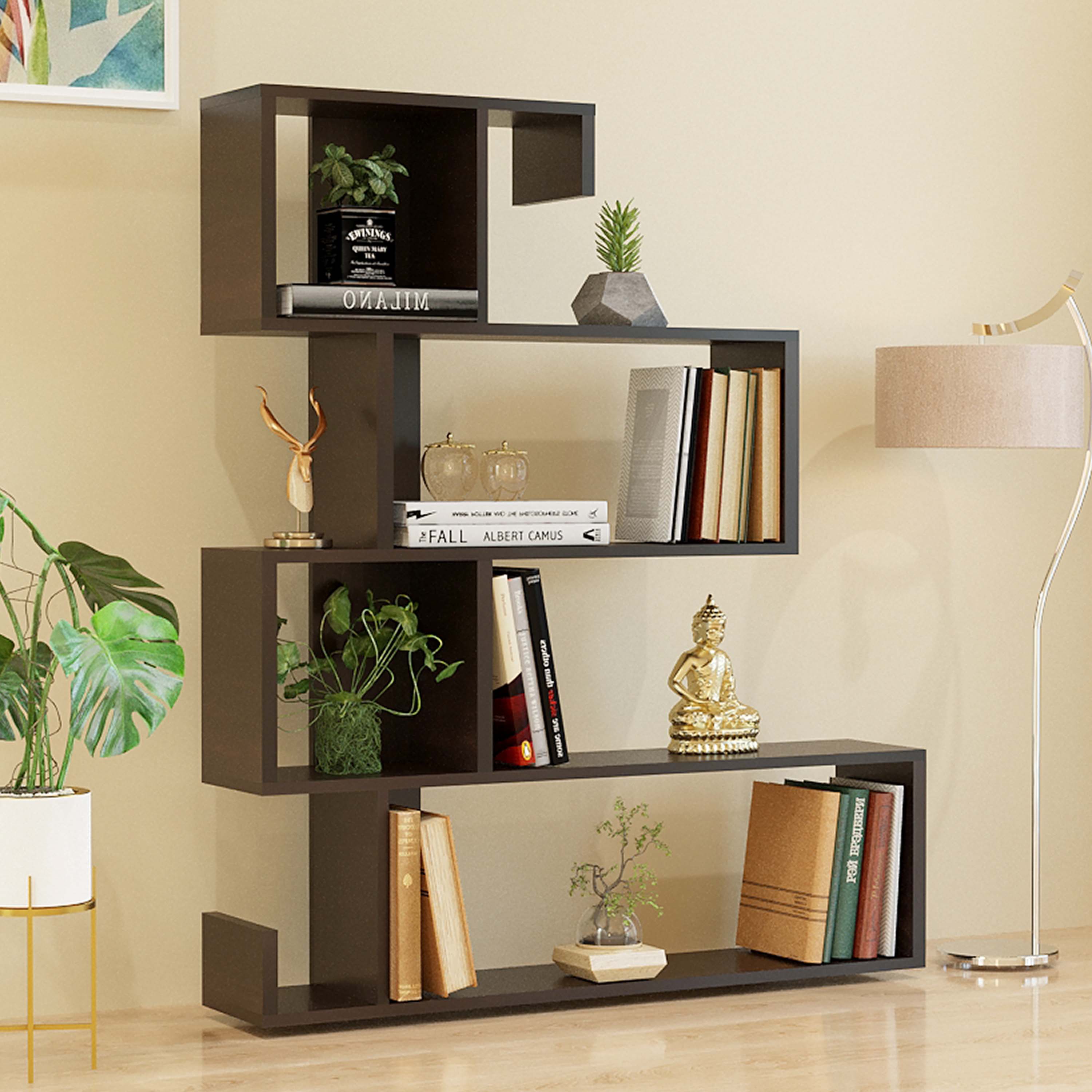 Allesia Wooden Book Shelf for Books, Book Shelf Rack for Home Library, Corner Shelf for Living Room, Study Room & Office Furniture (Wenge)