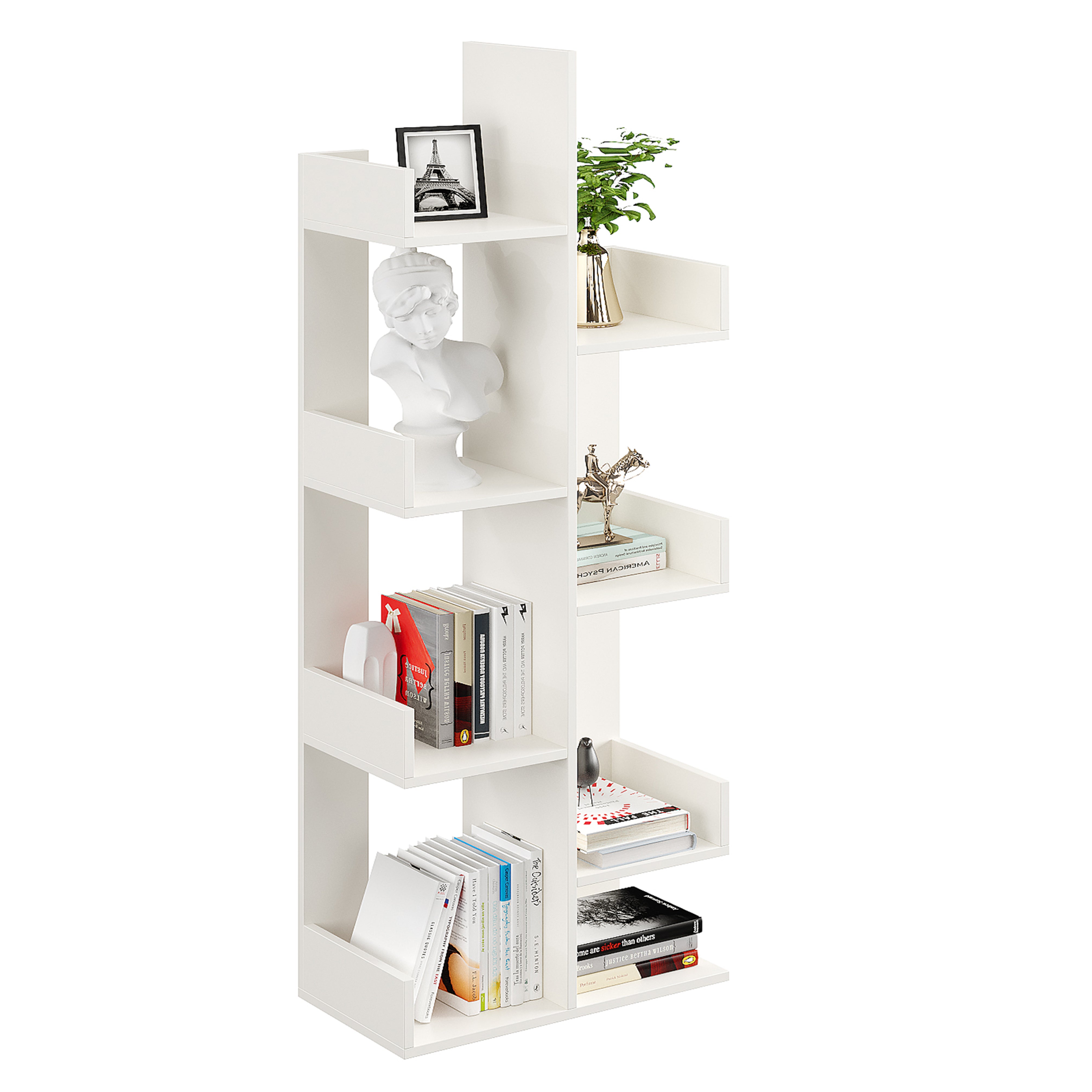 Barret Wooden Book Shelf for Books, Book Shelf Rack for Home Library, Corner Shelf for Living Room, Study Room & Office Furniture (White)