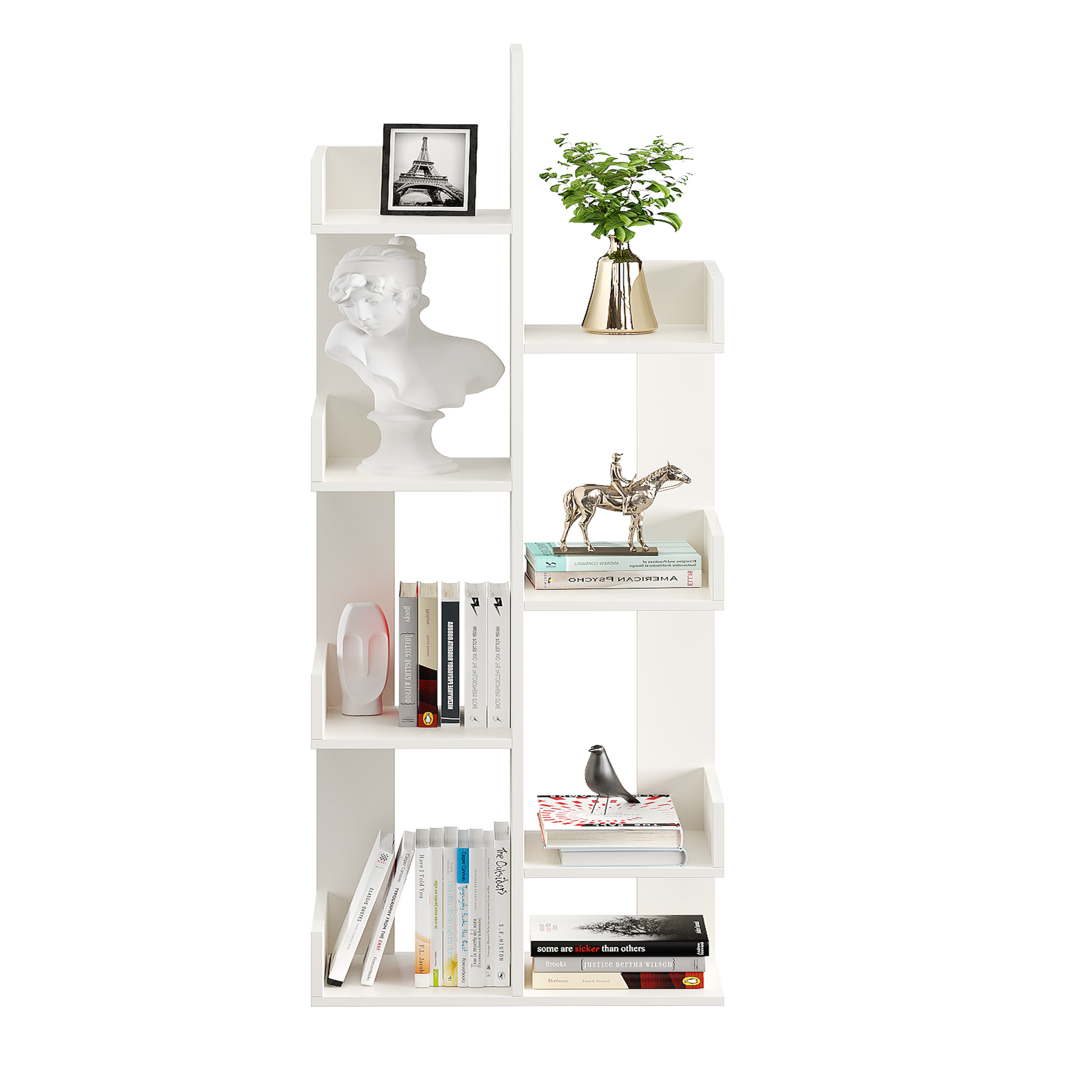 Barret Wooden Book Shelf for Books, Book Shelf Rack for Home Library, Corner Shelf for Living Room, Study Room & Office Furniture (White)