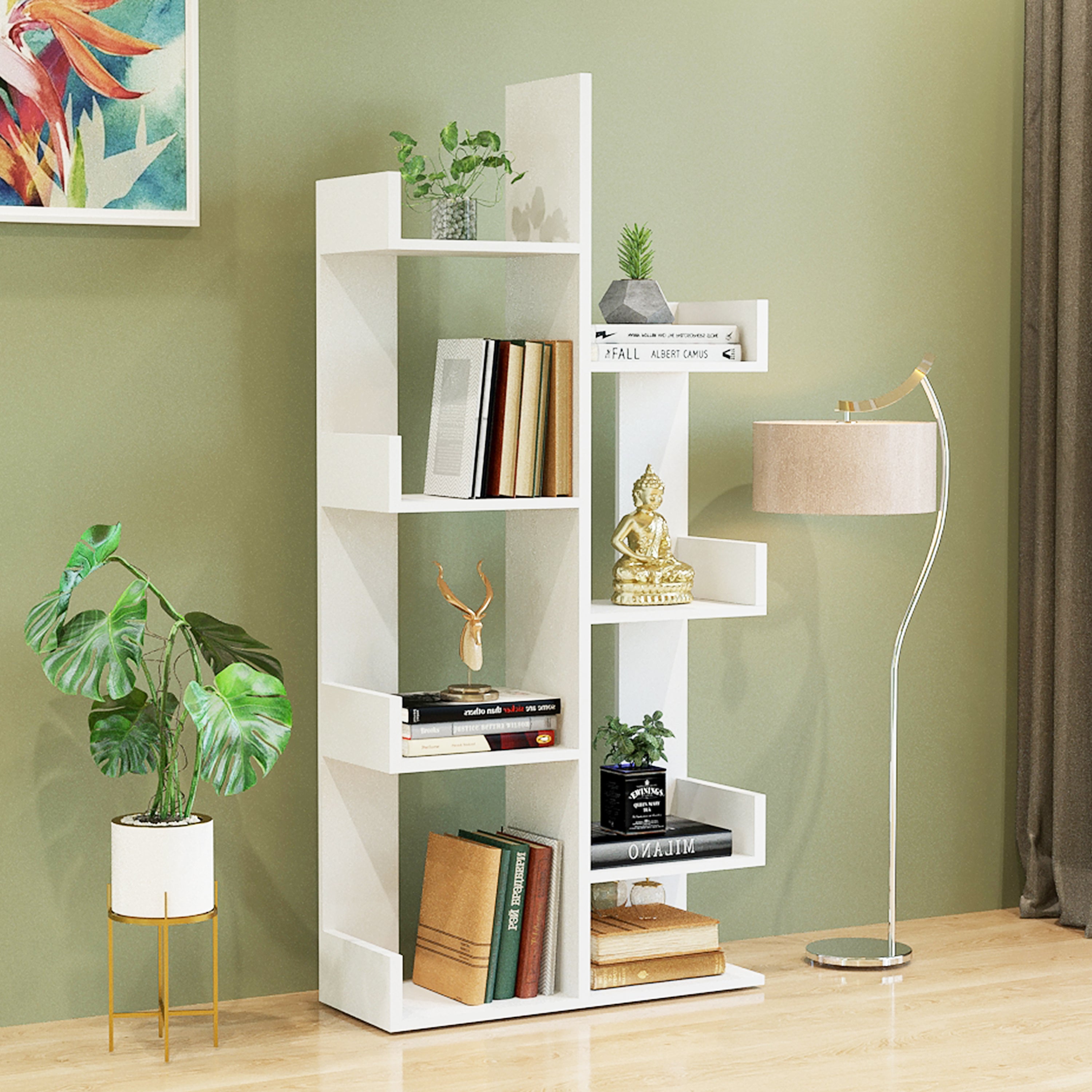 Barret Wooden Book Shelf for Books, Book Shelf Rack for Home Library, Corner Shelf for Living Room, Study Room & Office Furniture (White)