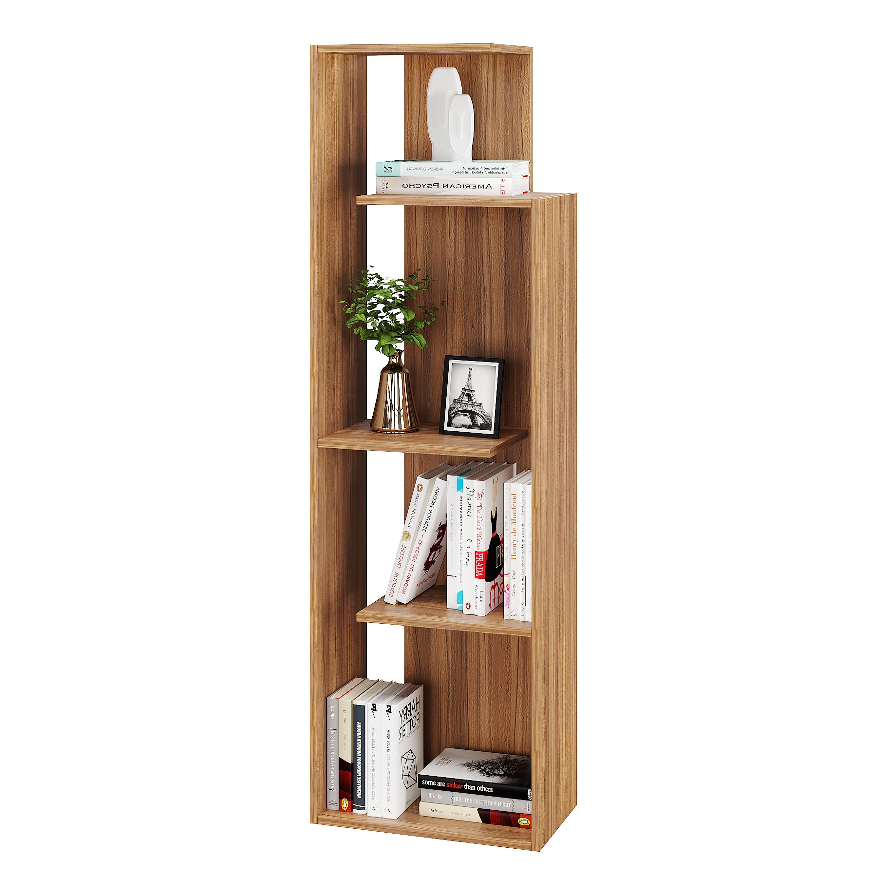 Carren Wooden Book Shelf for Books, Book Shelf Rack for Home Library, Corner Shelf for Living Room, Study Room & Office Furniture (Exotic Teak)