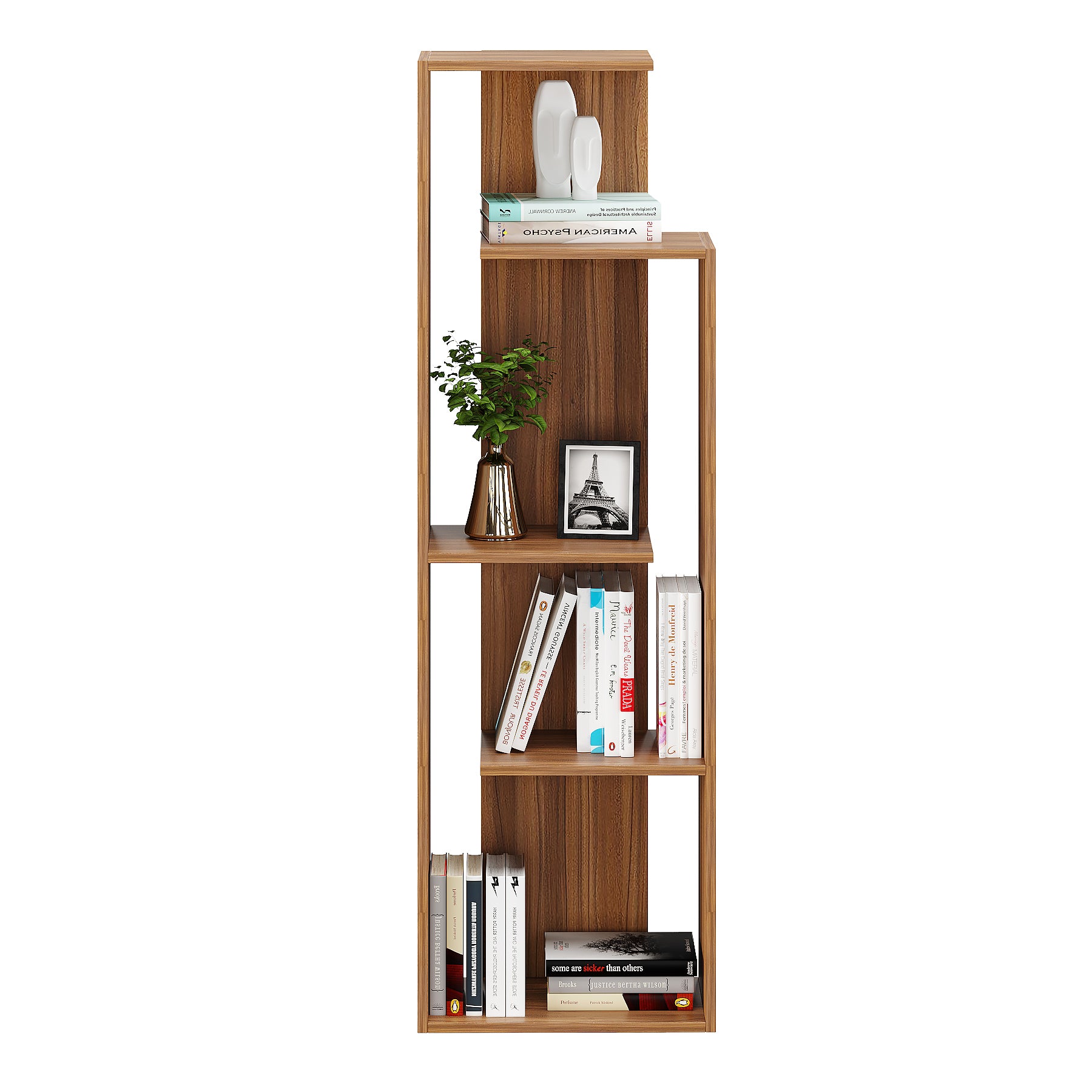 Carren Wooden Book Shelf for Books, Book Shelf Rack for Home Library, Corner Shelf for Living Room, Study Room & Office Furniture (Exotic Teak)